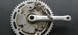 Photo of the first spider-based cycling power meter.