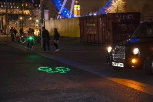 Bicycle fitted with Blaze Laserlight entering an intersection