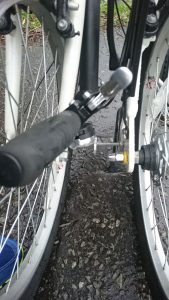 Close-up view of magnets which hold the Carrera Transit folding bike together in folded position