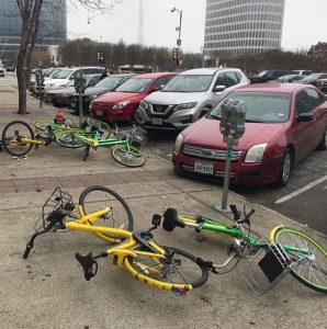 Public bikes left lying around in Dallas Texas, personally I think the cars look a lot worse