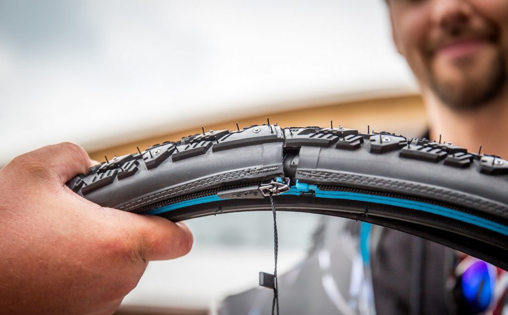 reTyre skin zipped over tire showing the join