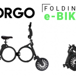 The ORGO folding e-bike viewed from the side folded and unfolded