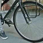 Side view of entire front wheel on city bike fitted with BigRep 3D printed airless tire